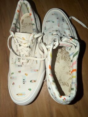 Keds White Canvas Sneakers with Pastel Multicolor Surf Print